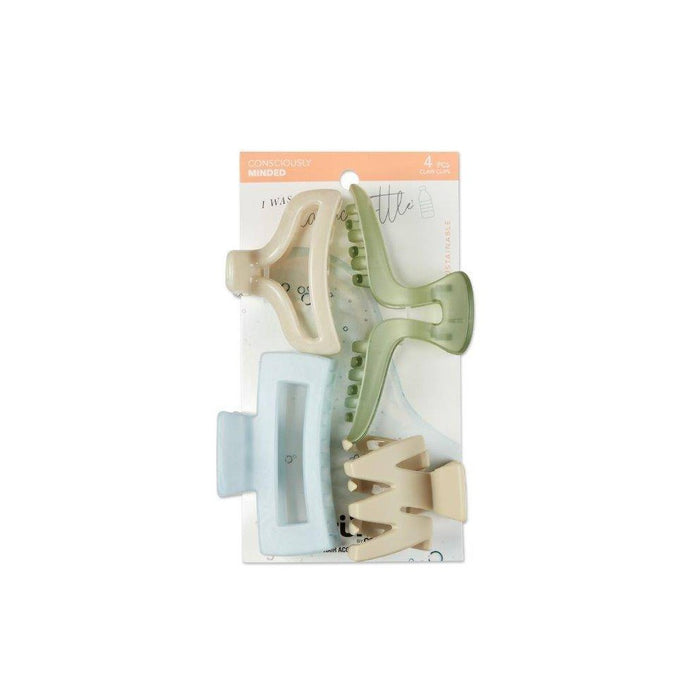 scunci Consciously Minded Recycled Claw Clips - Matte Blue/Cream/Green/Taupe - All Hair - 4pcs
