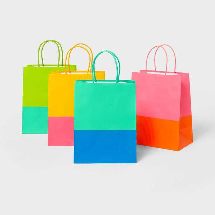4pk Colorblock Small Gift Bags - Spritz