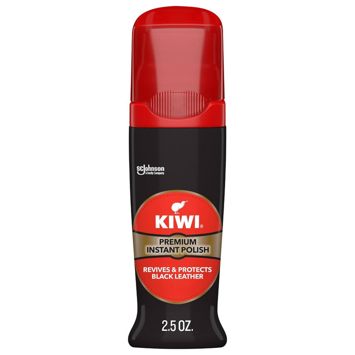 KIWI Instant Shine & Protect Black Liquid Shoe Polish Bottle with Sponge Applicator - 2.5oz