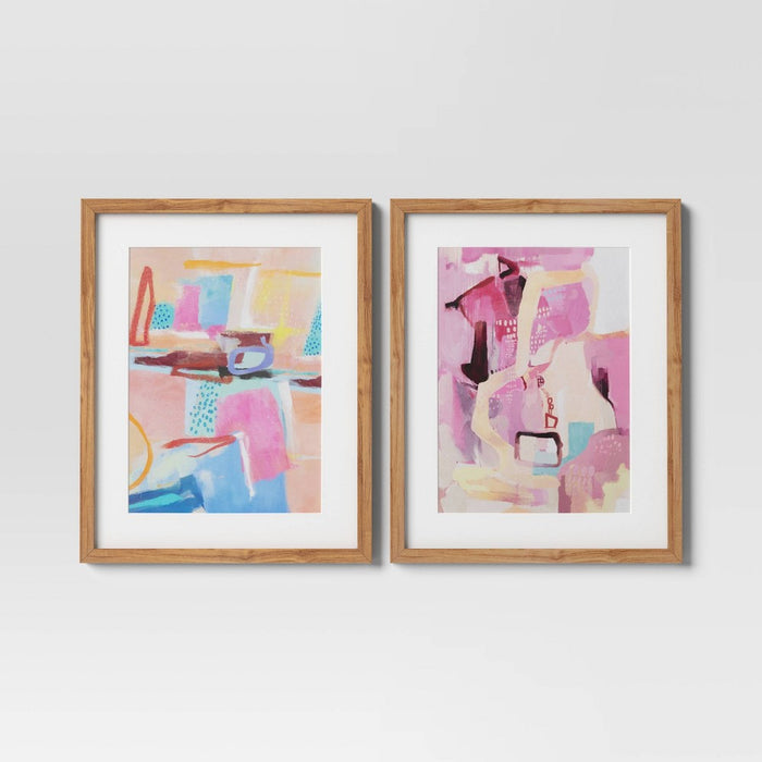 (Set of 2) 16" x 20" Painterly Collage Framed Wall Canvases - Threshold