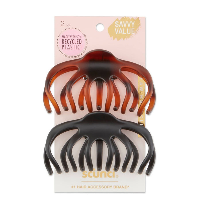 scunci Recycled Large Claw Clips - Brown/Black - Thick Hair - 2pk