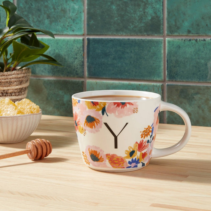 16oz Stoneware Monogram Floral Mug Y - Opalhouse