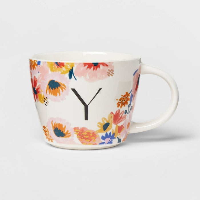 16oz Stoneware Monogram Floral Mug Y - Opalhouse