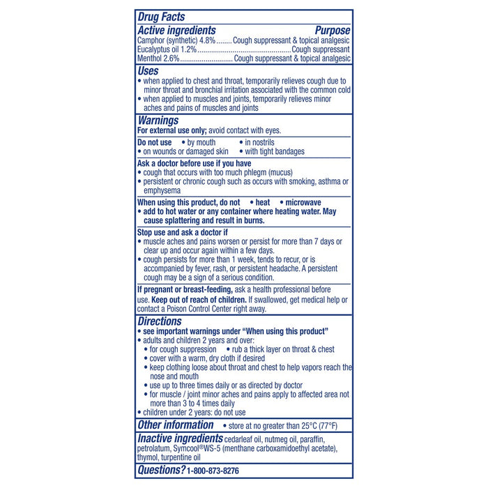 Vicks VapoRub Advanced Plus Cough Suppressant Topical Chest Rub Analgesic Ointment - 2.82oz