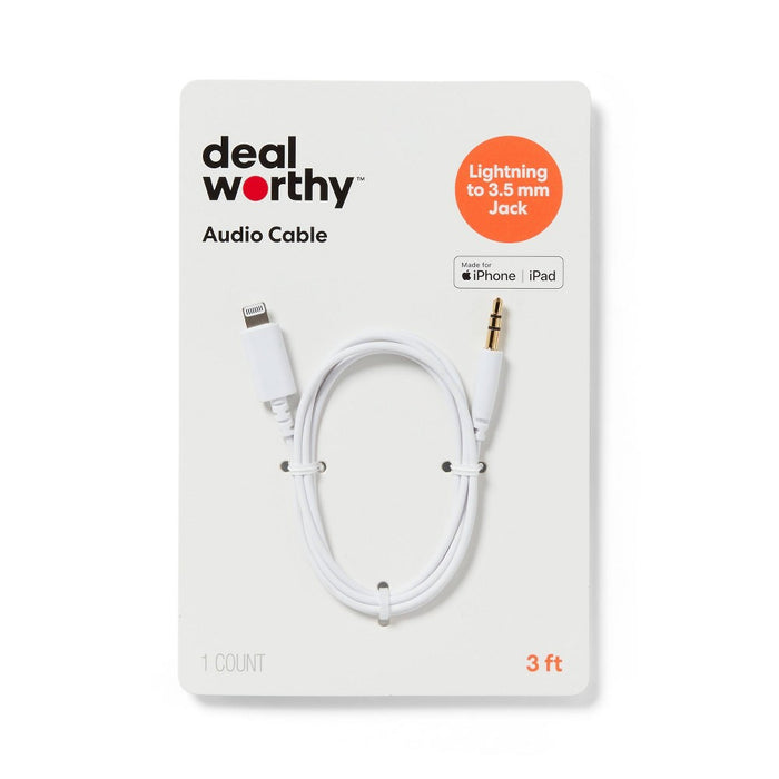 3' Lightning to Aux Cable - dealworthy White