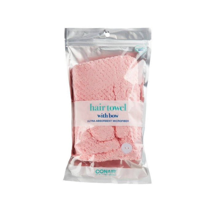 Conair Ulta-Absorbent Microfiber Hair Towel with Bow and Button Closure - Pink