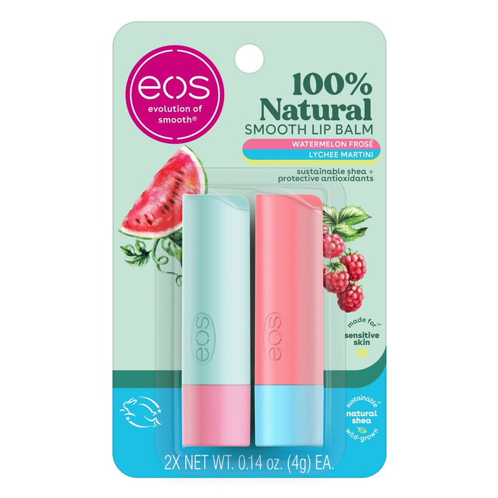 eos 100% Natural Lip Balm Sticks - Watermelon Frose and Lychee Martini - 2pk/0.28oz