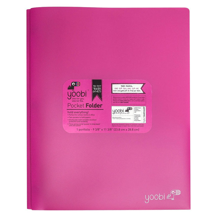 2 Pocket Plastic Folder with Prong Fasteners Pink - Yoobi
