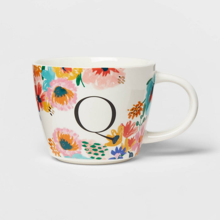 16oz Stoneware Monogram Floral Mug Q - Opalhouse