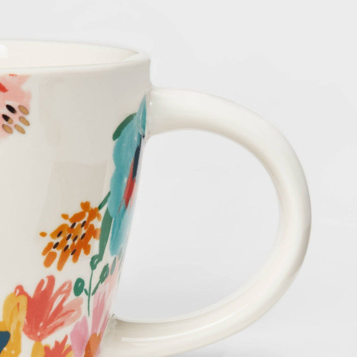 16oz Stoneware Monogram Floral Mug Q - Opalhouse