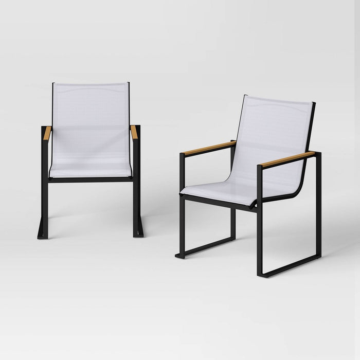 2pc Henning Outdoor Patio Dining Chairs Arm Chairs Gray - Threshold (LOCAL PICKUP ONLY)