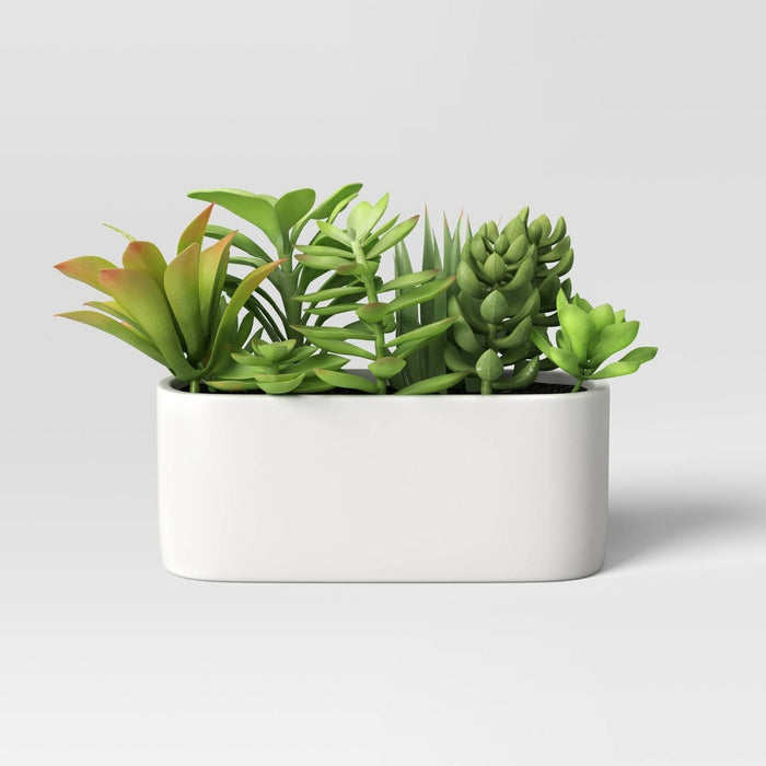 Artificial Succulents in Long Pot White - Threshold