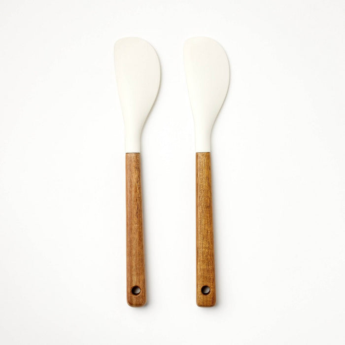 2pk Acacia Wood/Silicone Mini Spatula Set Cream - Figmint