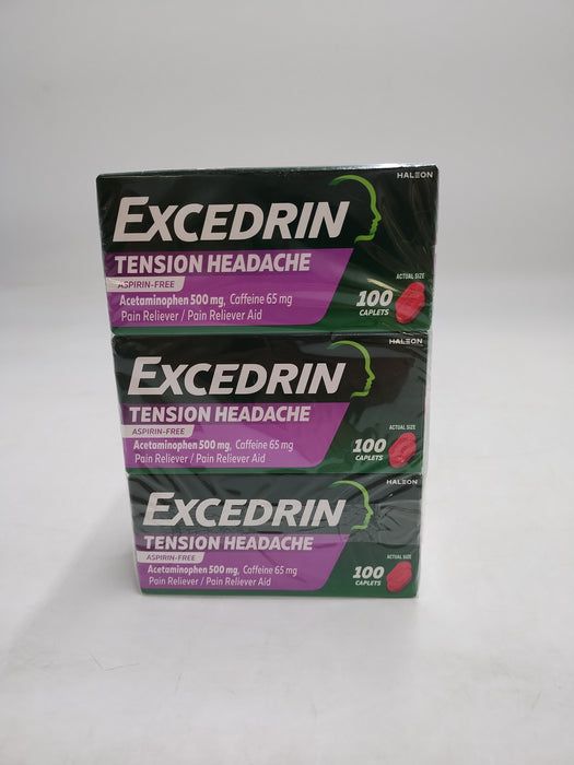 3 PACK!!! Excedrin Tension Headache Caplets - Acetaminophen -100ct -EXP: 04/2027