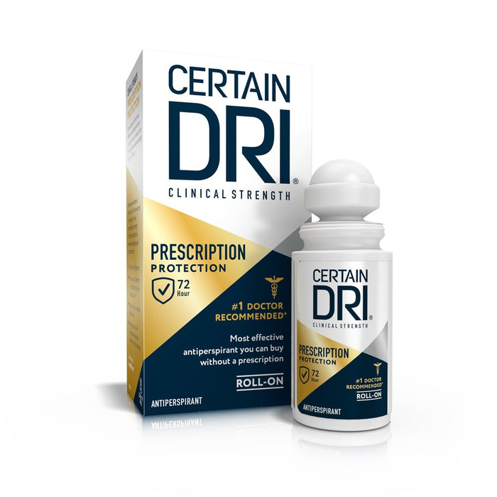 Certain Dri Prescription Strength Clinical Antiperspirant Roll-On Deodorant, Hyperhidrosis Treatment For Men & Women, Unscented, 1.2 Fl Oz, 1 Pack