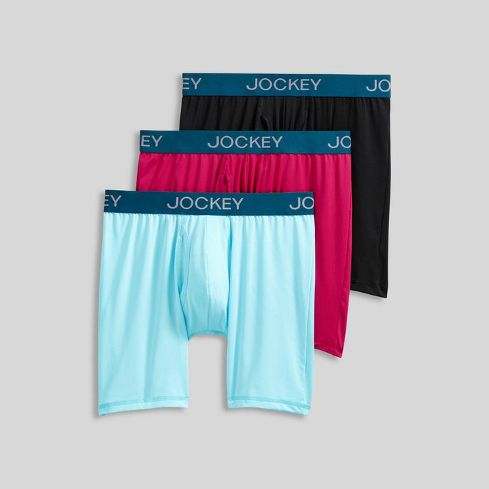 Jockey Generation Men's Microfiber Stretch Long Leg Boxer Briefs 3pk - Berry/Mint/Black S