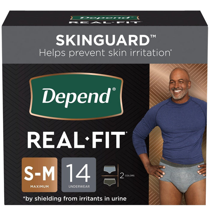 Depend Real Fit Incontinence Underwear for Men - Maximum Absorbency - S/M - Black & Gray - 14ct