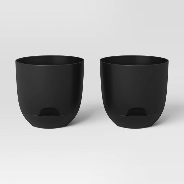 2pc Self-Watering Plastic Indoor Outdoor Planter Pots Black 4"x4" - Room Essentials