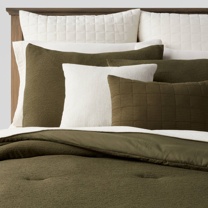 12pc King Micro Texture Comforter & Sheet Bedding Set Dark Green - Threshold (LOCAL PICKUP ONLY)