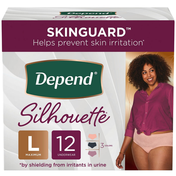 Depend Silhouette Incontinence & Postpartum Underwear for Women - Maximum Absorbency - L - Black, Pink & Berry - 12ct