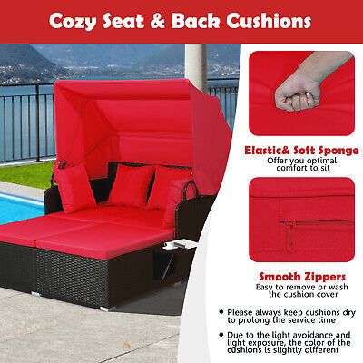 Patio Rattan Daybed Lounge Retractable Top Canopy Side Tables Cushions (LOCAL PICKUP ONLY)
