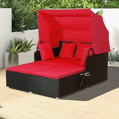 Patio Rattan Daybed Lounge Retractable Top Canopy Side Tables Cushions (LOCAL PICKUP ONLY)