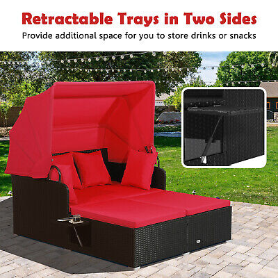 Patio Rattan Daybed Lounge Retractable Top Canopy Side Tables Cushions (LOCAL PICKUP ONLY)