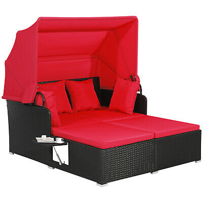 Patio Rattan Daybed Lounge Retractable Top Canopy Side Tables Cushions (LOCAL PICKUP ONLY)