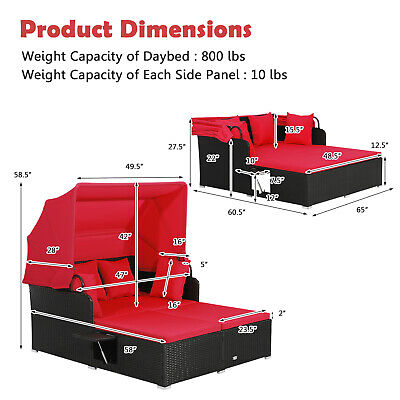 Patio Rattan Daybed Lounge Retractable Top Canopy Side Tables Cushions (LOCAL PICKUP ONLY)