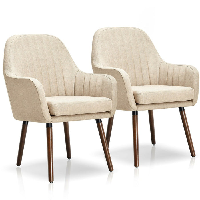 Costway Set of 2 Accent Chairs Fabric Upholstered Armchairs w/Wooden Legs Beige (LOCAL PICKUP ONLY)