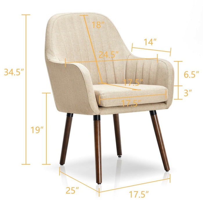 Costway Set of 2 Accent Chairs Fabric Upholstered Armchairs w/Wooden Legs Beige (LOCAL PICKUP ONLY)