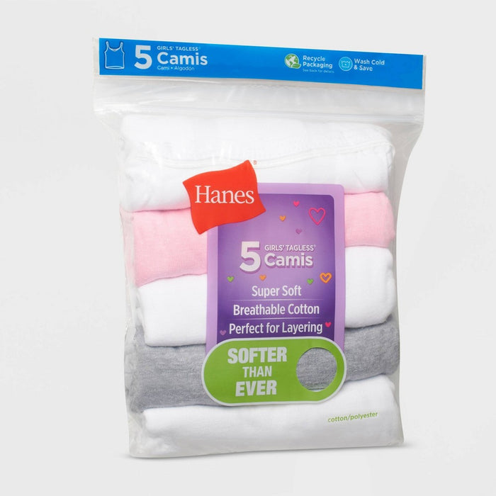 Hanes Girls' 5pk Camisole - White/Gray/Pink L