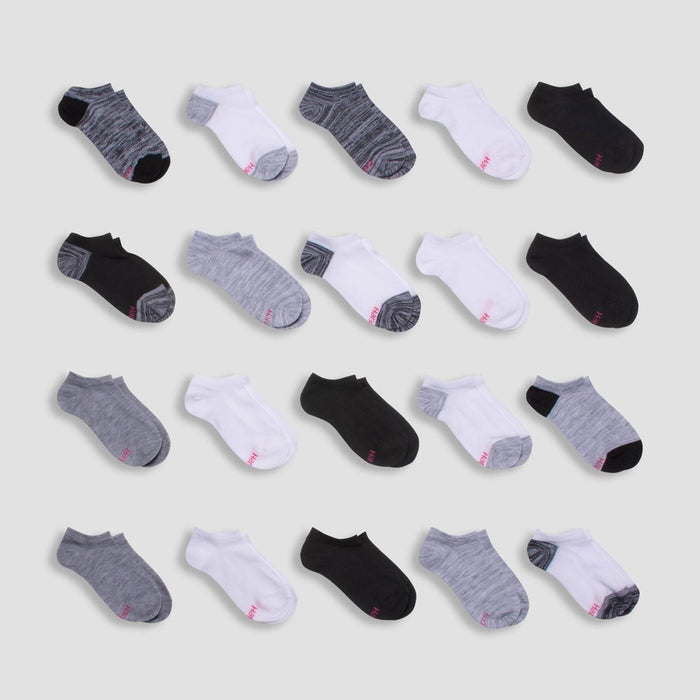 Hanes Girls' 20pk No Show Athletic Socks - Colors May Vary L