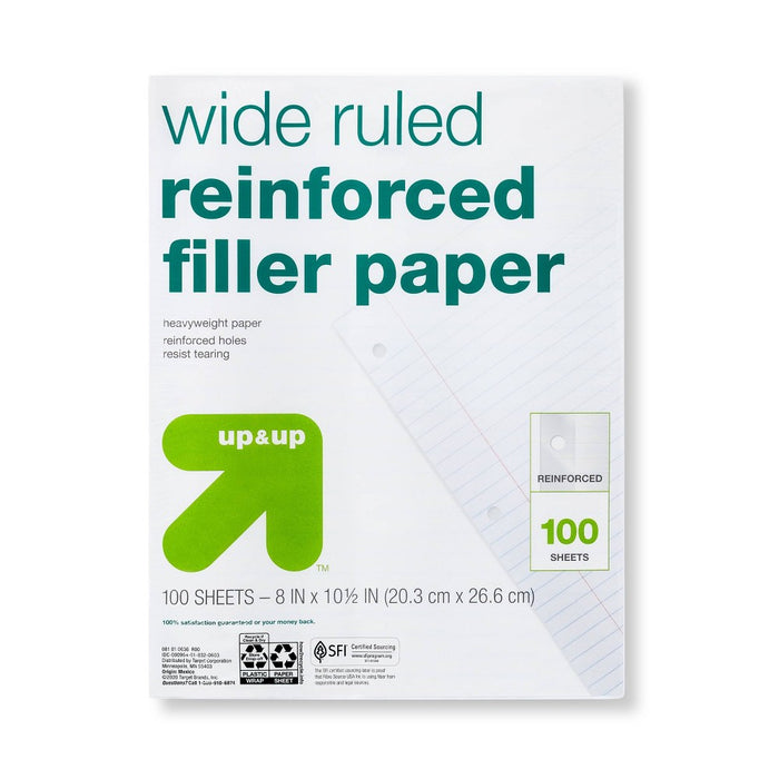100ct Wide Ruled Reinforced Filler Paper - up & up