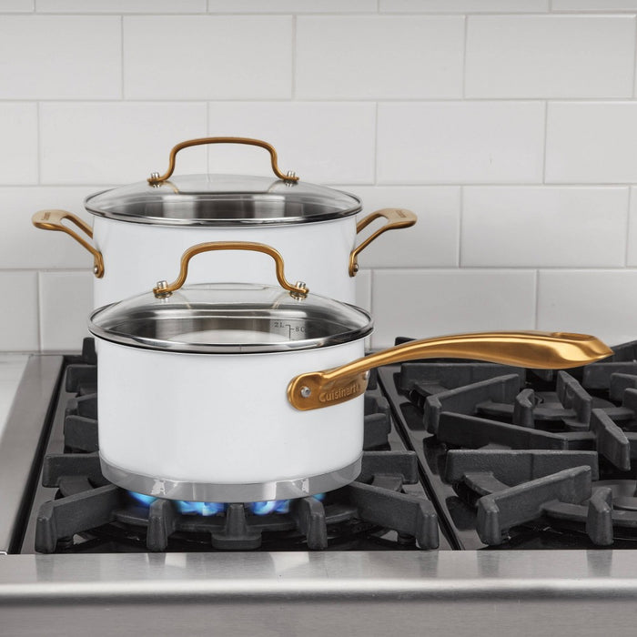 Cuisinart Classic 8pc Stainless Steel Cookware Set with Brushed Gold Handles Matte White (LOCAL PICKUP ONLY)
