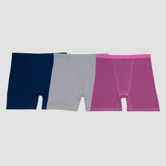 Fruit of the Loom Women's 3pk Comfort Supreme Ribbed Boxer Briefs - Navy Blue/Gray/Magenta 9