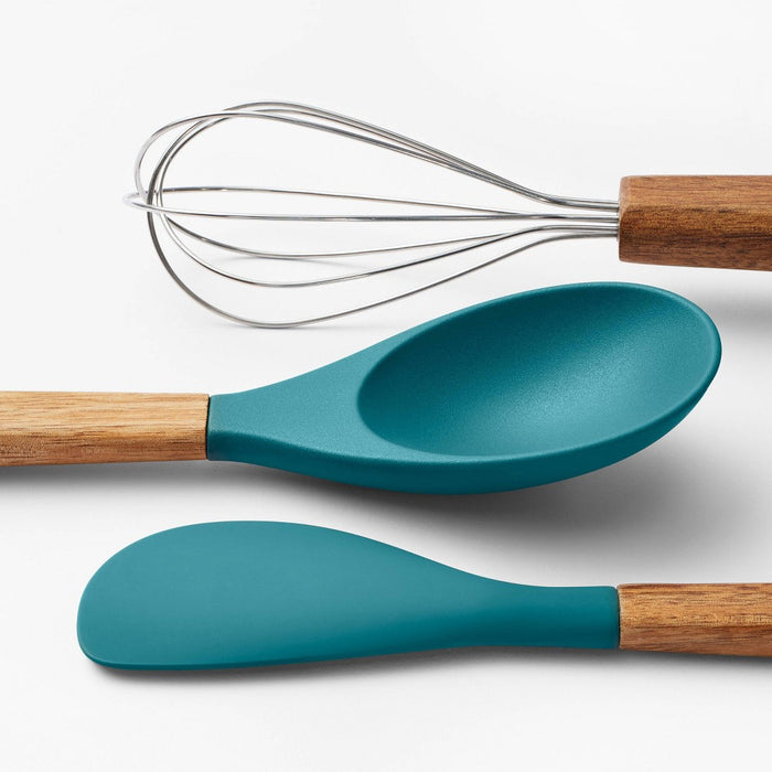 3pc Wood/Silicone Mini Utensil Set Green - Figmint