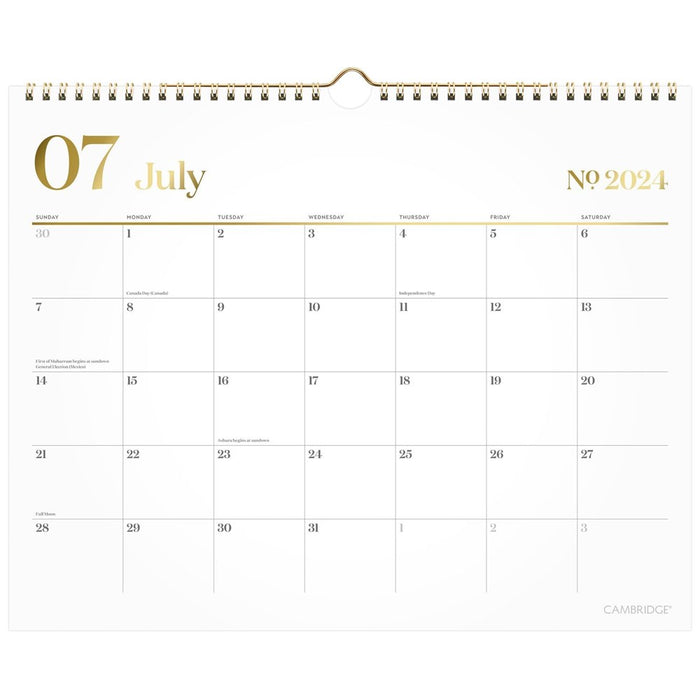 Cambridge Wall Calendar 2024-2025 Academic, Monthly, 15" X 12", Medium, Unruled (1606-707A)
