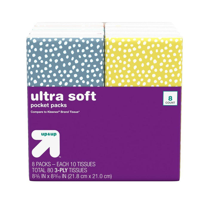 Facial Tissue Pocket Pack - 10ct/8pk - Up&Up (Compare to Kleenex)