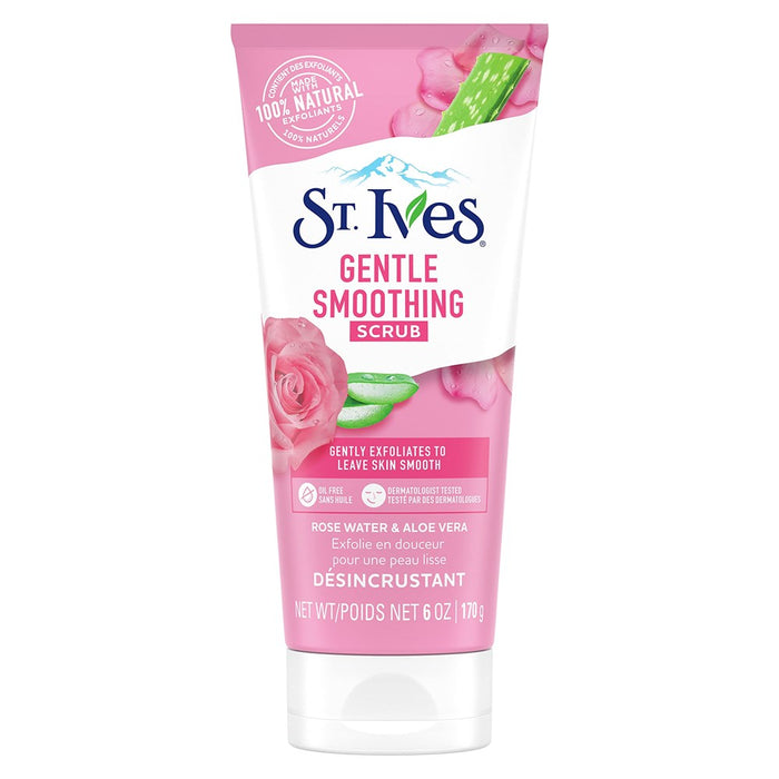St. Ives Gentle Smoothing Face Scrub Our Gentlest Scrub Yet Rose Water And Aloe Vera Made With 100 Percent Natural Exfoliants, Paraben Free, Oil-Free, Dermatologist Tested 6 Oz