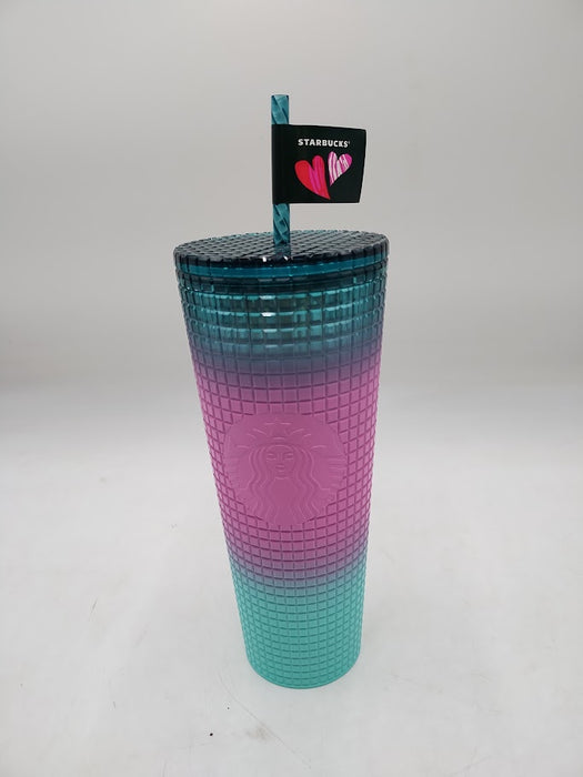 Starbucks Multicolor Valentine's Day Grid Gradient Plastic Cold Cup - 24 fl oz