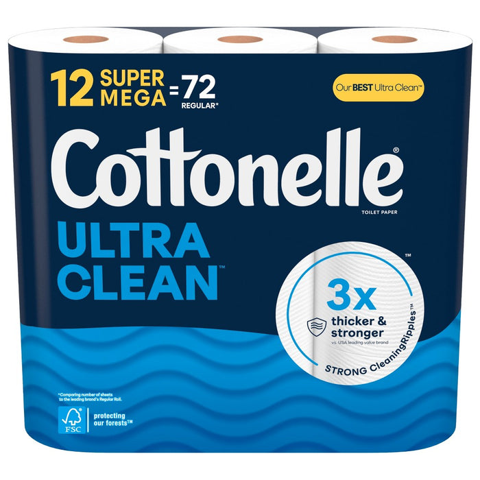 Cottonelle Ultra Clean Strong Toilet Paper - 12 Super Mega Rolls