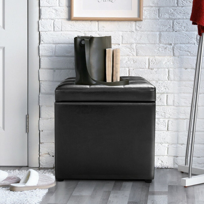 Costway 16''Cube Ottoman Pouffe Storage Box Lounge Seat Footstools with Hinge Top black