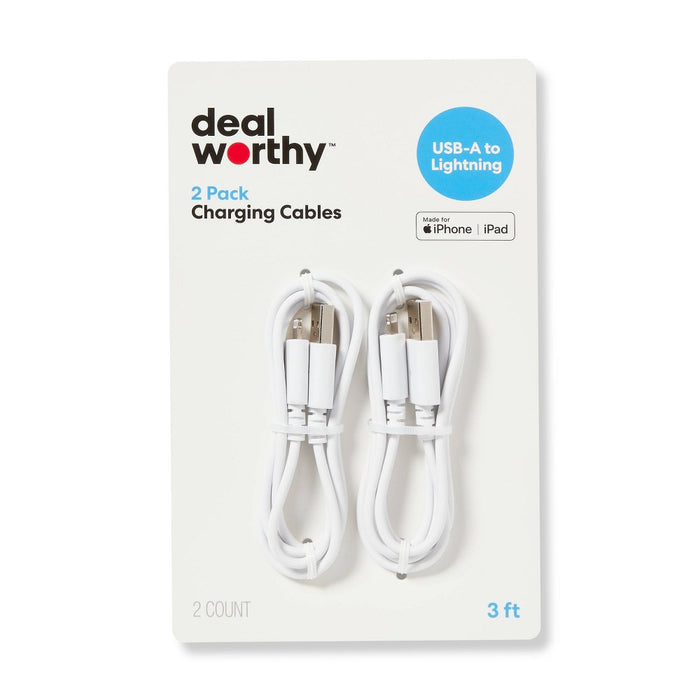 3' Lightning to USB-A 2pk Charging Cable - dealworthy White