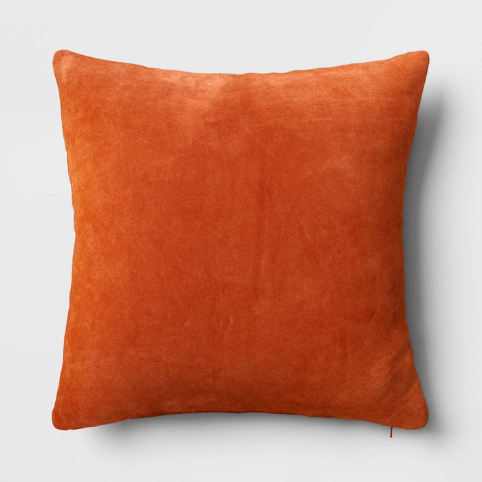 Washed Cotton Velvet Square Throw Pillow Orange - Threshold