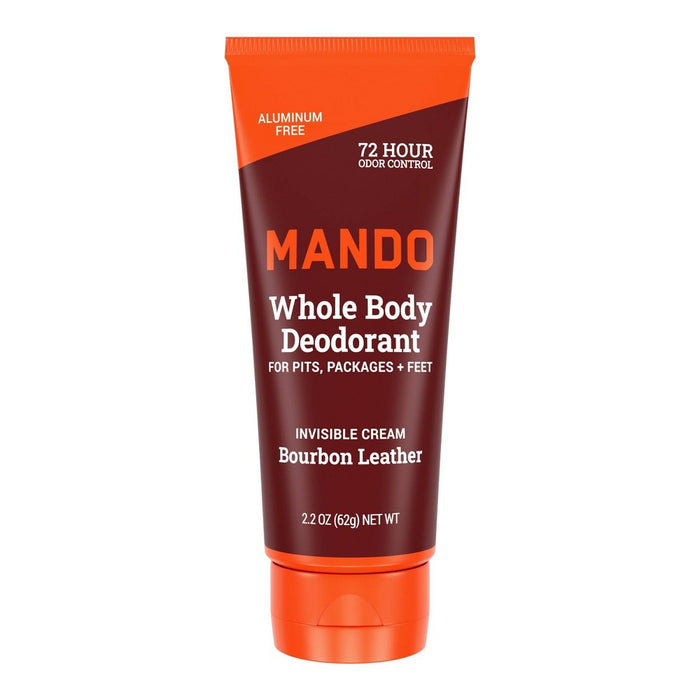 Mando Whole Body Deodorant - Men's Aluminum-Free Invisible Cream Deodorant - Bourbon Leather - 2.2oz