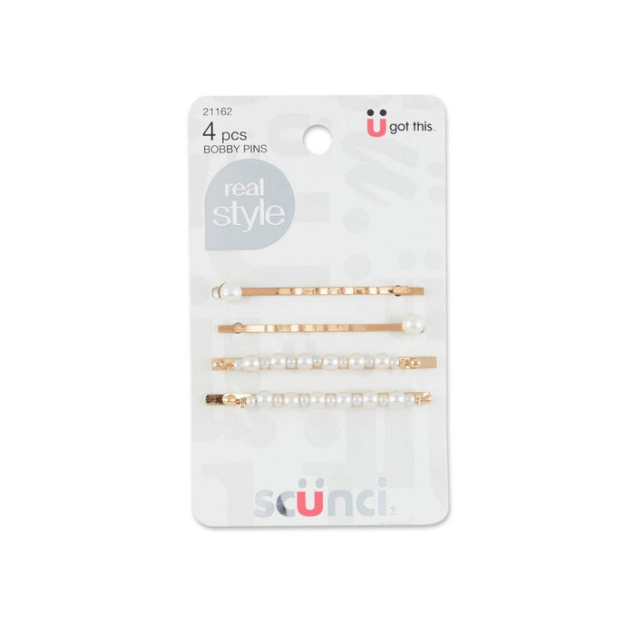 scunci Pearl Embellished Bobby Pins - Gold - 4pk