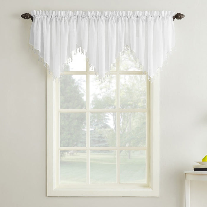 24"x51" Erica Crushed Sheer Voile Beaded Ascot Curtain Valance White - No. 918