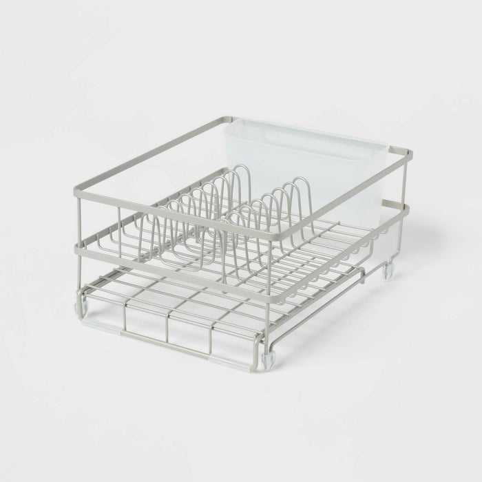 Space Saver Steel Dish Rack with Utensil Tray Matte Nickel - Brightroom