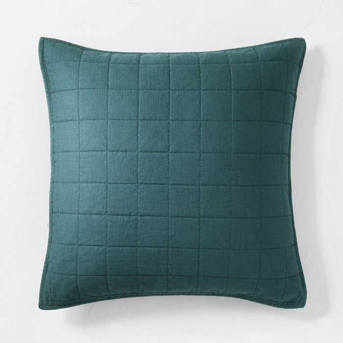 Euro Heavyweight Linen Blend Quilt Pillow Sham Dark Teal Blue - Casaluna
